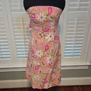 Vintage Lilly Pulitzer Pink and Green  Cheery-O Strapless Dress